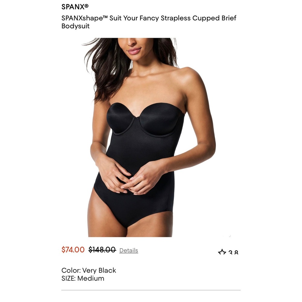 Spanx Suit Your Fancy Strapless Cupped Brief Bodysuit 10205R Very Black Medium